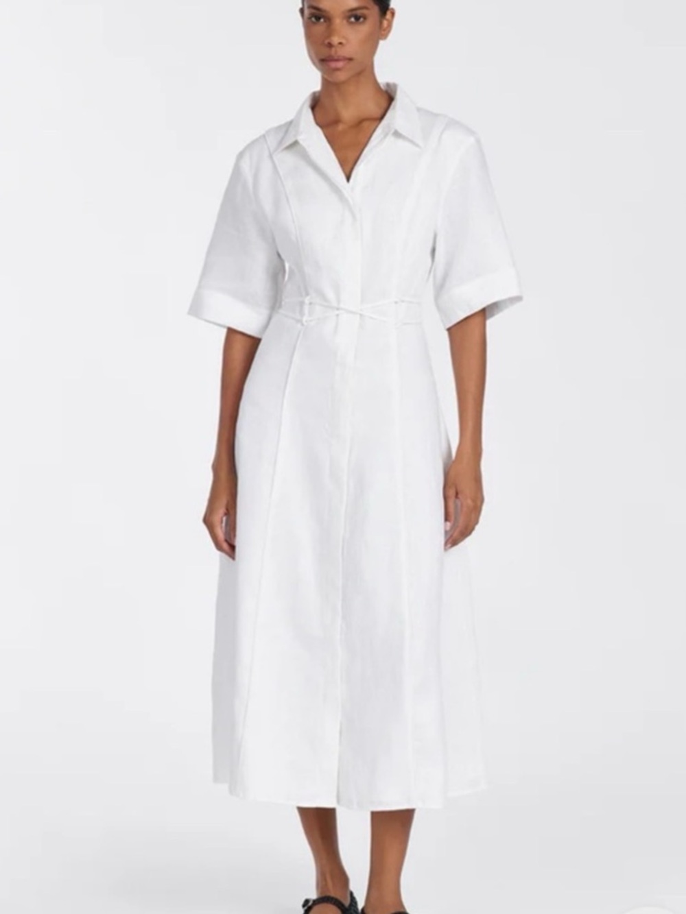 DISSH ASTRID WHITE LINEN MIDI DRESS